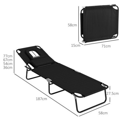 Outsunny Folding Sun Lounger Set of 2 Reclining Chair with Reading Hole Black - 3