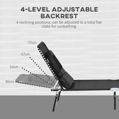 Outsunny Folding Sun Lounger Set of 2 Reclining Chair with Reading Hole Black - 4