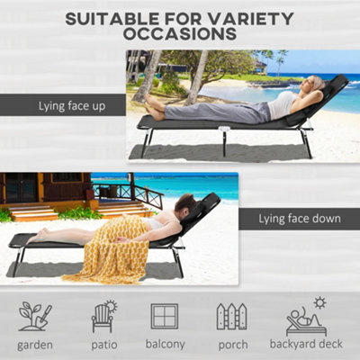 Outsunny Folding Sun Lounger Set of 2 Reclining Chair with Reading Hole Black - 5