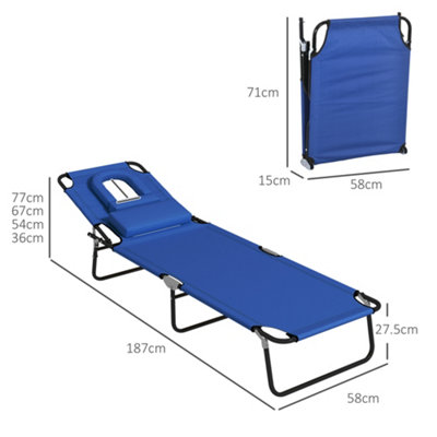 Outsunny Folding Sun Lounger Set of 2 Reclining Chair with Reading Hole Blue