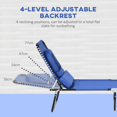 Outsunny Folding Sun Lounger Set of 2 Reclining Chair with Reading Hole Blue