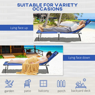 Outsunny Folding Sun Lounger Set of 2 Reclining Chair with Reading Hole Blue