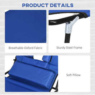 Outsunny Folding Sun Lounger Set of 2 Reclining Chair with Reading Hole Blue