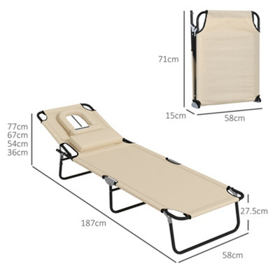 Outsunny Folding Sun Lounger Set of 2 Reclining Chair with Reading Hole Brown - 3