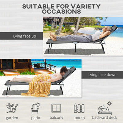 Outsunny Folding Sun Lounger Set of 2 Reclining Chair with Reading Hole Grey - 5