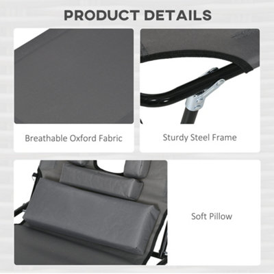 Outsunny Folding Sun Lounger Set of 2 Reclining Chair with Reading Hole Grey - 6