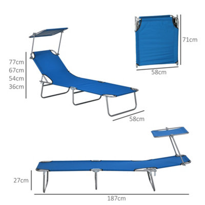Outsunny Folding Sun Lounger Set of 2 w/ Sunshade Adjustable Backrest Blue