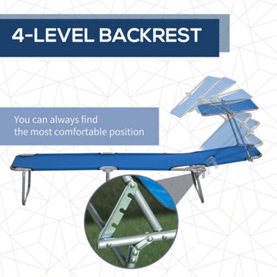 Outsunny Folding Sun Lounger Set of 2 w/ Sunshade Adjustable Backrest Blue