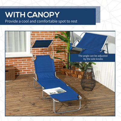 Outsunny Folding Sun Lounger Set of 2 w/ Sunshade Adjustable Backrest Blue