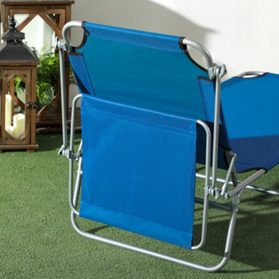 Outsunny Folding Sun Lounger Set of 2 w/ Sunshade Adjustable Backrest Blue