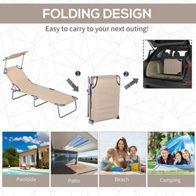 Outsunny Folding Sun Lounger Set of 2 w/ Sunshade Adjustable Backrest Brown - 5
