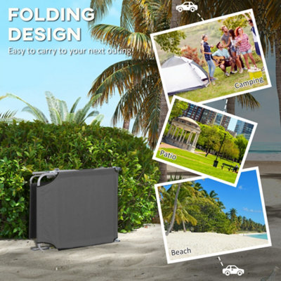 Outsunny Folding Sun Lounger Set of 2 w/ Sunshade Adjustable Backrest Grey - 5