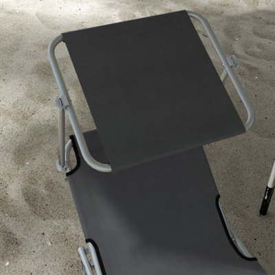 Outsunny Folding Sun Lounger Set of 2 w/ Sunshade Adjustable Backrest Grey - 8
