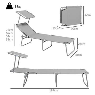 Outsunny Folding Sun Lounger with 4-Level Backrest & Headrest, Charcoal Grey