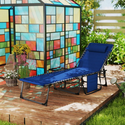 Outsunny Folding Sun Lounger with 5-Level Reclining Back, Side Table, Blue