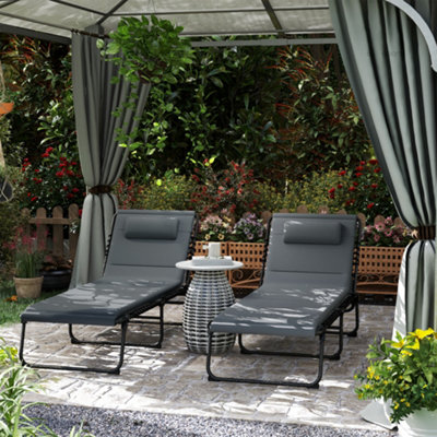 Outsunny Folding Sun Loungers Set of 2, Reclining Sun Bed, Charcoal Grey