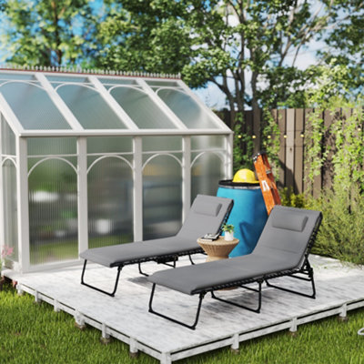 最高品質の Outsunny Bed Sun Reclining 2, of Set Loungers Sun Folding 邦楽