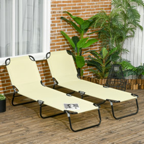 Outsunny Folding Sun Loungers Set of 2 with Adjustable Backrest, Beige