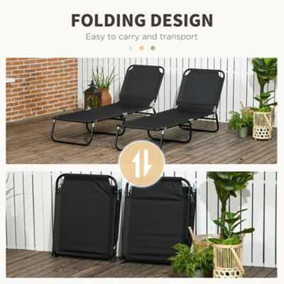 Outsunny  Folding Sun Loungers Set of 2 with Adjustable Backrest, Black