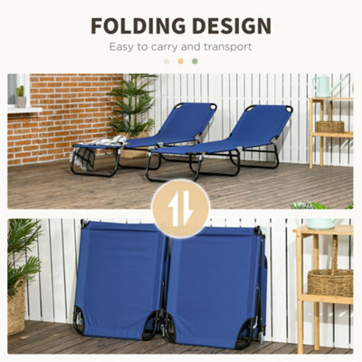 Outsunny  Folding Sun Loungers Set of 2 with Adjustable Backrest, Blue