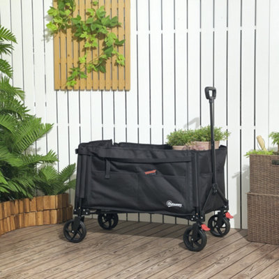 Outsunny Folding Trolley on Wheels, Garden Cart with Openable Sides, Black