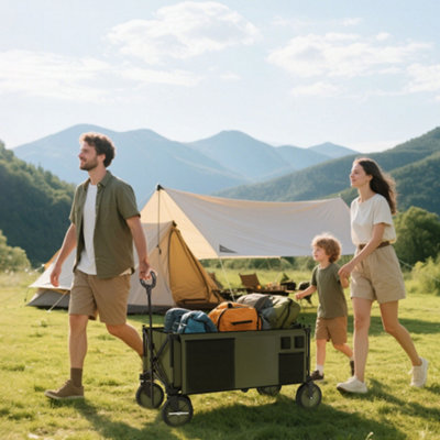 Outsunny Folding Wagon Garden Cart Collapsible Camping Trolley for Outdoor Green at B&Q