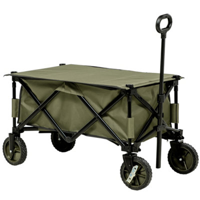 Outsunny Folding Wagon Garden Cart Collapsible Camping Trolley for Outdoor Green