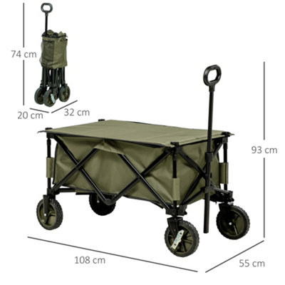 Outsunny Folding Wagon Garden Cart Collapsible Camping Trolley for Outdoor Green - 3
