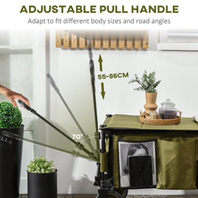 Outsunny Folding Wagon Garden Cart Collapsible Camping Trolley for Outdoor Green - 4