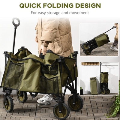 Outsunny Folding Wagon Garden Cart Collapsible Camping Trolley for Outdoor Green - 5