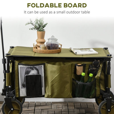 Outsunny Folding Wagon Garden Cart Collapsible Camping Trolley for Outdoor Green - 7