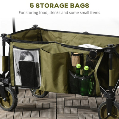 Outsunny Folding Wagon Garden Cart Collapsible Camping Trolley for Outdoor Green - 8