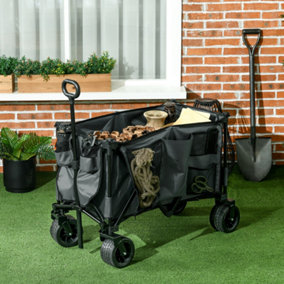 Outsunny Folding Wagon Garten Cart Collapsible Camping Trolley on Wheels, Grey