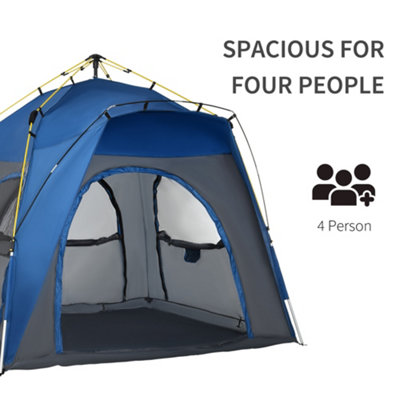 Outsunny Four Man Pop Up Tent Automatic Camping Backpacking Dome Shelter, Grey