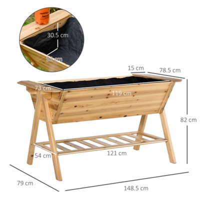 Outsunny Free Standing Wooden Planter Garden Raised Bed w/ Shelf, 148.5x79x82cm