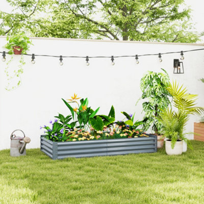 Outsunny Galvanised Raised Garden Bed, 180x90x30cm Raised Bed, Silver