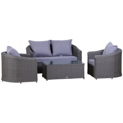 Outsunny Garden 4-Seater Sofa Set Rattan Furniture Coffee Table Chair Bench Grey