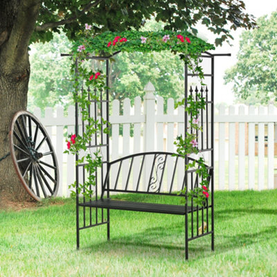 Outsunny Garden Arbor Arch Metal Bench  Loveseat Outdoor Decoration Patio