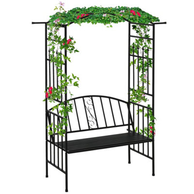 Outsunny Garden Arbor Arch Metal Bench  Loveseat Outdoor Decoration Patio