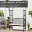Outsunny Garden Arbor Arch Metal Bench Padded Seat Outdoor Decoration Patio