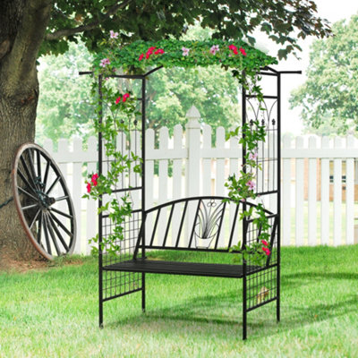 Outsunny Garden Arbour Arch Metal Bench Loveseat Outdoor Patio