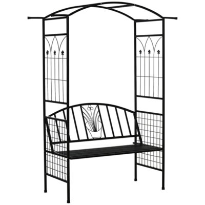 Outsunny Garden Arbour Arch Metal Bench Loveseat Outdoor Patio Plant Climber