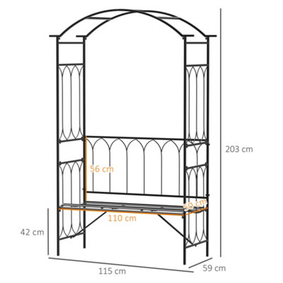 Outsunny Garden Arbour Bench Plant Climbing Support Trellis Rose Vines Black - 3