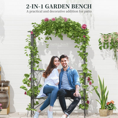 Outsunny Garden Arbour Bench Plant Climbing Support Trellis Rose Vines Black - 6