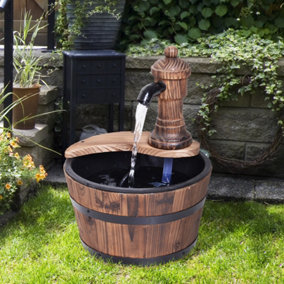 Outsunny Garden Barrel Water Fountain Patio Wood Electric Feature w/ Pump