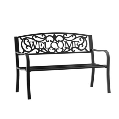 Outsunny Garden Bench Double Seat Park Steel Chair Outdoor Metal Patio