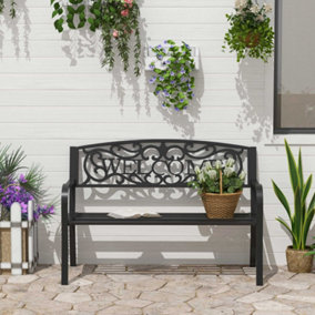 Outsunny Garden Bench Double Seat Park Steel Chair Outdoor Metal Patio