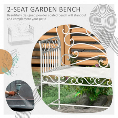 Outsunny Garden Bench Outdoor Furniture 2 Seater Patio Metal White