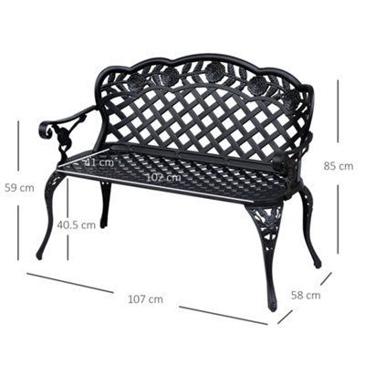 Outsunny Garden Bench Park Chair Cast Aluminium Outdoor 2-seater Black