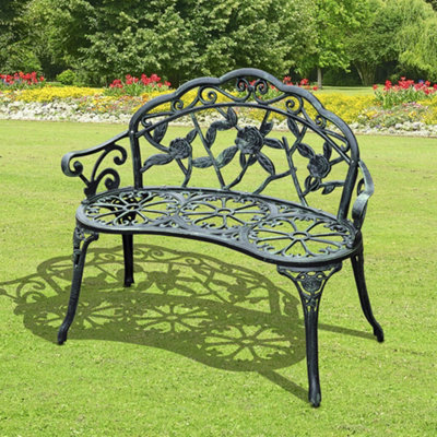 Outsunny Garden Bench Porch Park Chair Seater Antique Rose Style Cast Aluminium